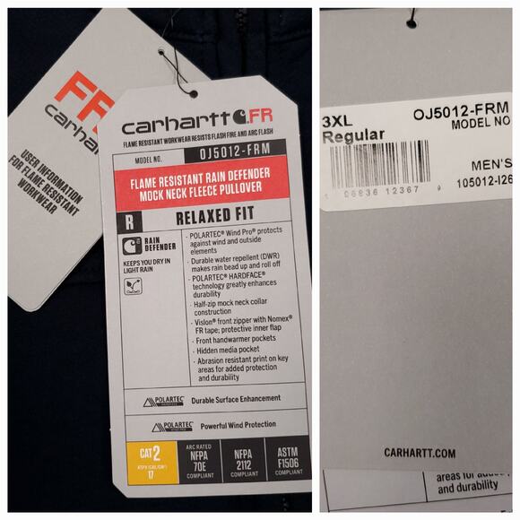 Carhartt Flame Resistant Rain Defender Mock Neck Fleece Pullover 3XL - Picture 10 of 12